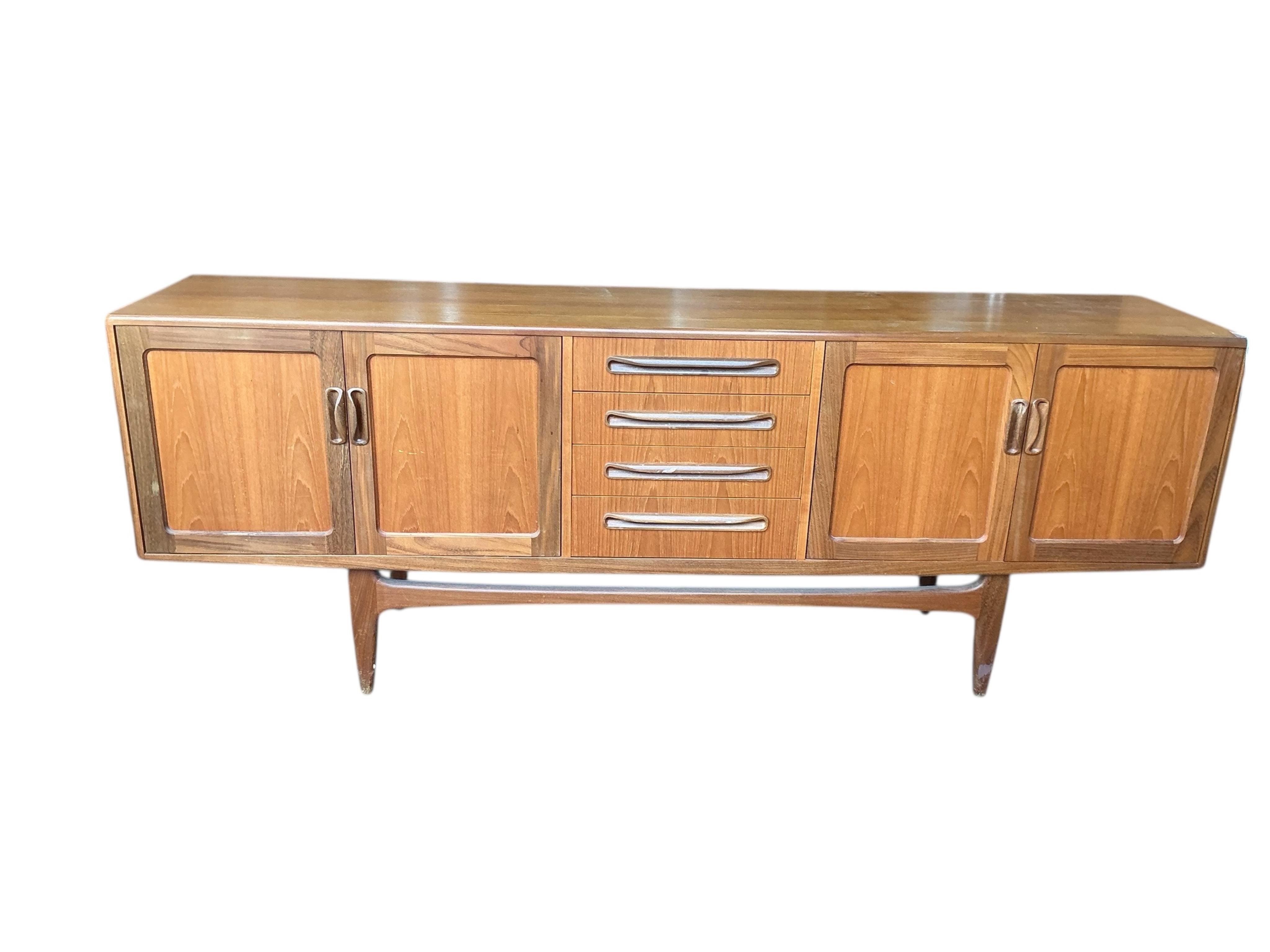 A mid century G Plan Fresco teak sideboard, width 212cm, depth 46cm, height 80cm